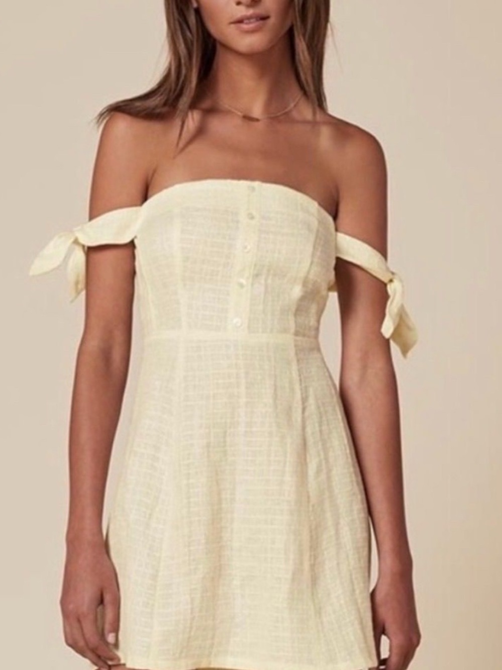 Reformation Arnaut Mini Linen Yellow Tie Dress Size 4 - Picture 2 of 7